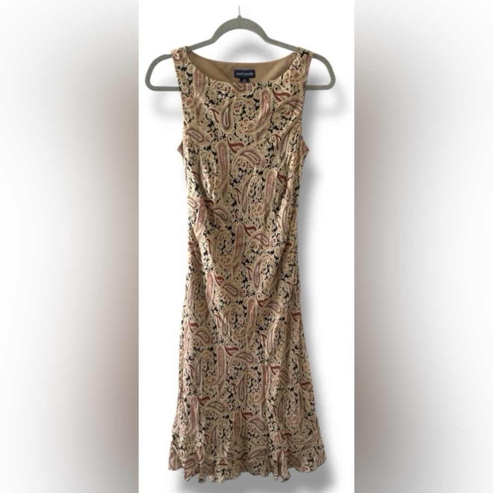 Ann Taylor Tan Paisley Print Silk SunDress, Size 12